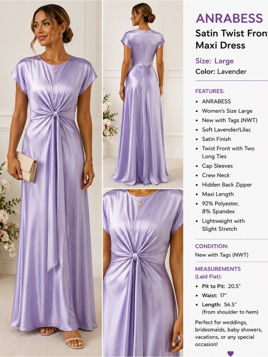 anrabess Dresses & Skirts - ANRABESS Lavender Satin Twist Front Maxi Dress Women’s Large NWT